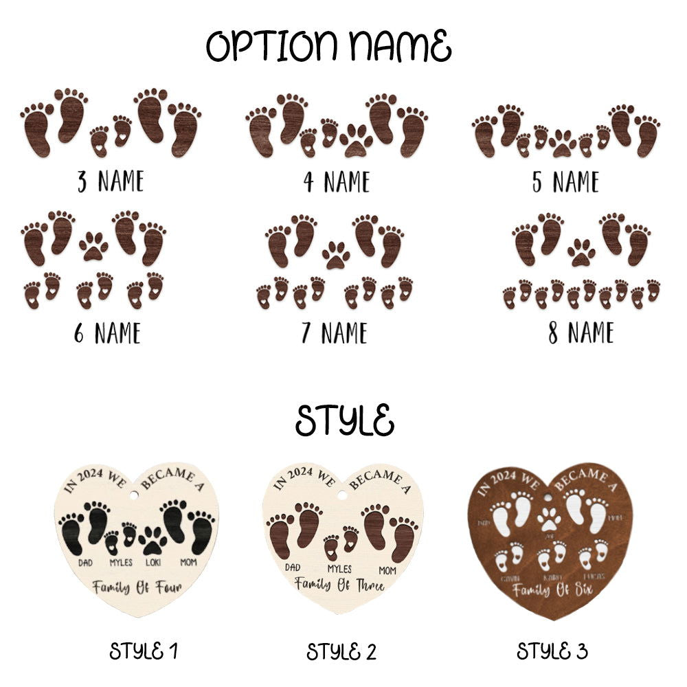 First Christmas As A Family Of Four Footprints, Personalized Custom Shaped Wooden Ornament CF701 - Kindlytoys