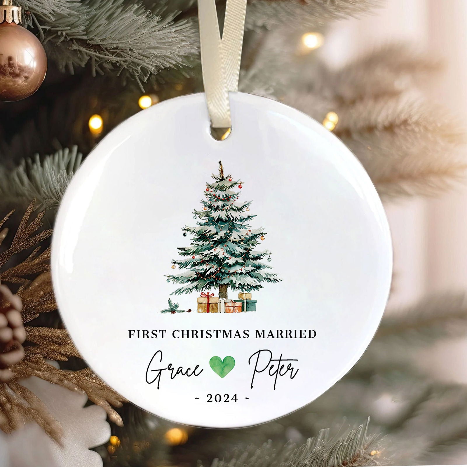 First Christmas Married Ornament, Mr Mrs Ornament, Personalized Wedding Gift, Newlywed Christmas Gift, Our First Christmas Ornament CX06-26 - Kindlytoys