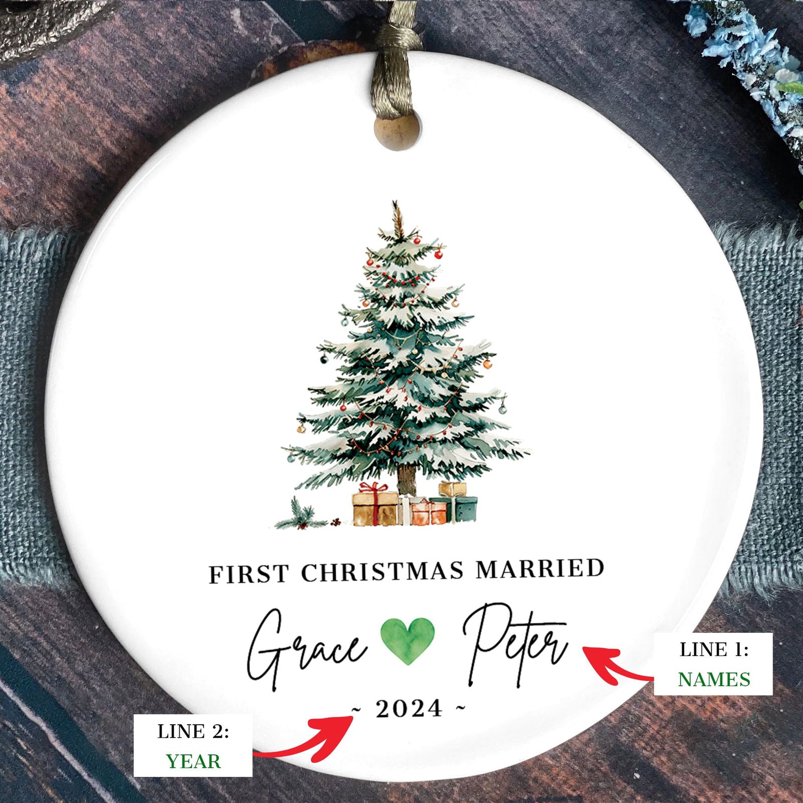 First Christmas Married Ornament, Mr Mrs Ornament, Personalized Wedding Gift, Newlywed Christmas Gift, Our First Christmas Ornament CX06-26 - Kindlytoys