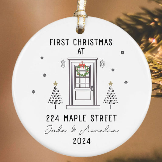 First Christmas in Our New Home White Christmas Ornament, Theme Ceramic Round Shaped Sign Plaque Ornament Keepsake, Gift for Family Friends, Celebarting New House CX03-5 - Kindlytoys