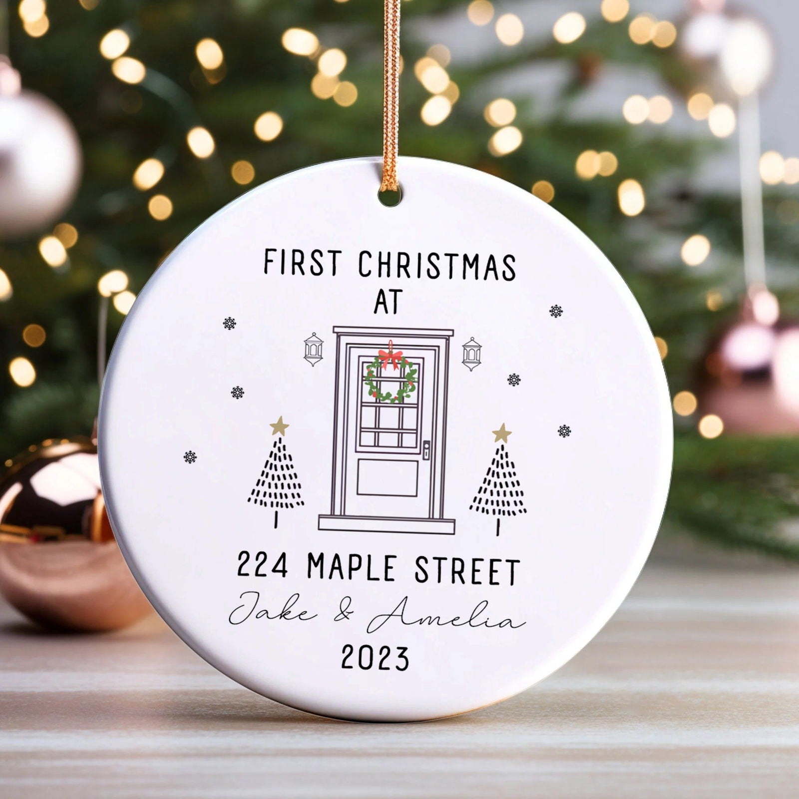 First Christmas in Our New Home White Christmas Ornament, Theme Ceramic Round Shaped Sign Plaque Ornament Keepsake, Gift for Family Friends, Celebarting New House CX03-5 - Kindlytoys
