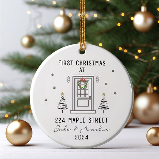 First Christmas in Our New Home White Christmas Ornament, Theme Ceramic Round Shaped Sign Plaque Ornament Keepsake, Gift for Family Friends, Celebarting New House CX03-5 - Kindlytoys