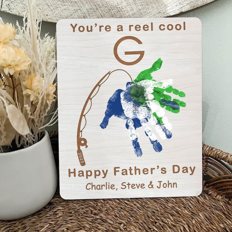 Fishing Handprint For Father Day Gift, Fish Handprint, Personalized gifts for dad, Gift ideas for dad RC01 - Kindlytoys