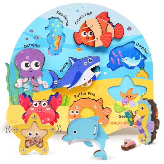 Wooden Ocean Animal Sensory Puzzle Toy - Montessori Learning Toy for Toddlers (Ages 1–3)