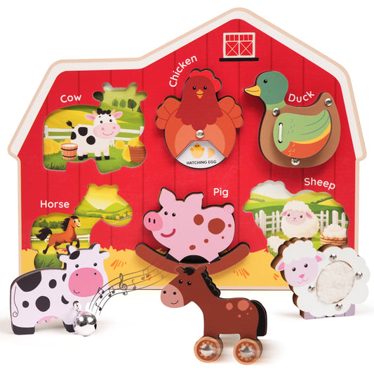 Wooden Farm Animal Sensory Puzzle Toy - Montessori Learning Toy for Toddlers (Ages 1–3)