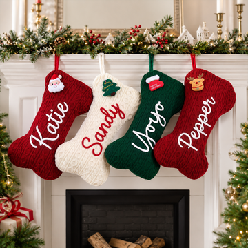 Personalized Dog Christmas Stocking, Custom Name Knitted Pet Stocking With Yarn Lettering, Dog Lover Holiday Gift KH06