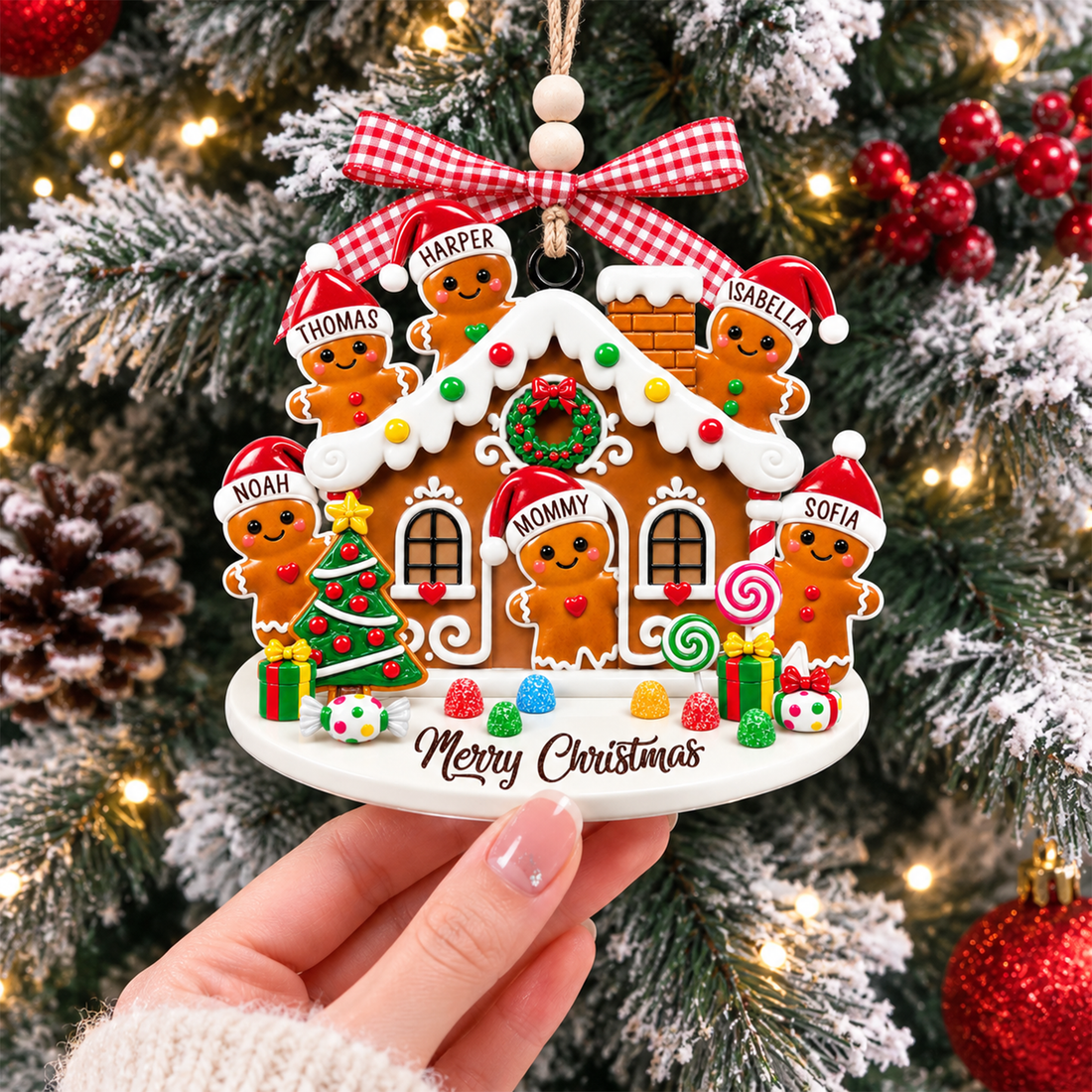 Personalized Gingerbread Family Ornament, Custom Name Christmas Ornament, Christmas Tree Decoration, Family Keepsake Gift CF050