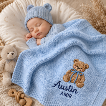 Personalized Baby Blanket With Name, Custom Embroidered Knit Wool Newborn Blanket, Baby Shower & Newborn Gift NB23