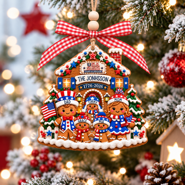 Personalized Gingerbread Family Ornament, Custom Name 2026 Christmas Ornament, Patriotic 250th Anniversary Acrylic Gingerbread House Decoration, Family Keepsake Gift CO22