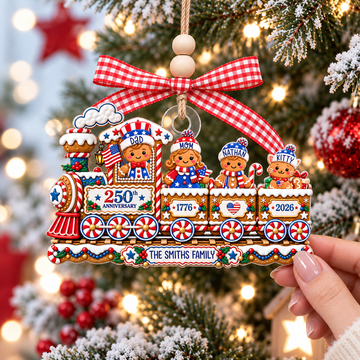 Personalized Gingerbread Train Family Ornament, Custom Name 2026 Christmas Ornament, Patriotic 250th Anniversary Acrylic Decoration, Family Keepsake Gift CO23