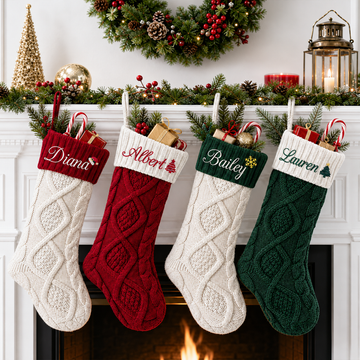 Personalized Christmas Stocking With Embroidered Name, Custom Knitted Stocking, Family Holiday Stocking Gift KH09