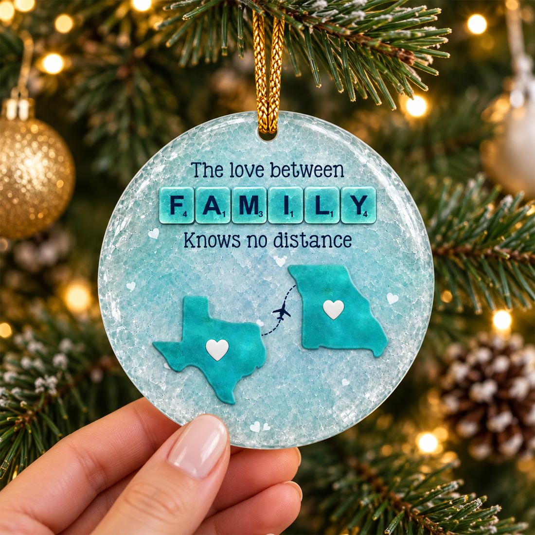 Personalized Family Love Knows No Distance Ornament, Long Distance State Christmas Ornament, Acrylic Tree Decoration, Family Keepsake Gift CO07