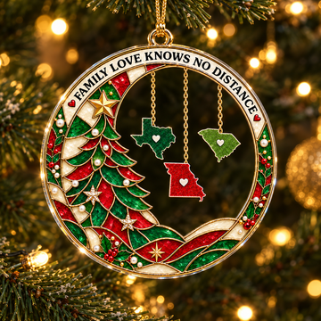 Personalized Long Distance Family Ornament, Custom State Christmas Ornament, Stained Glass Style Acrylic Tree Ornament, Family Keepsake Gift CO70