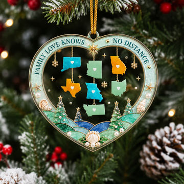 Personalized Family Love Knows No Distance Heart Ornament, Custom State Acrylic Christmas Ornament, Long Distance Family Keepsake Gift CO02