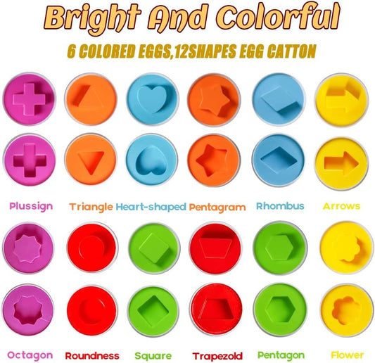 Matching Eggs Easter Egg Toy for Toddlers - Color & Shape Recognition Sorter Puzzle, Early Learning Educational Fine Motor Skill Montessori Geometric Gift for 1 2 3 Year Old Kids Boys Girls (12pcs)