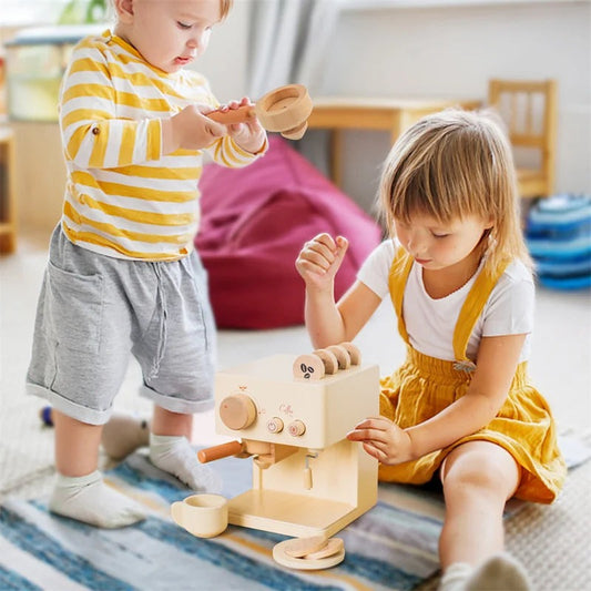 Wooden Montessori Coffee Machine Toy - Mini Espresso Maker Playset for Kids' Learning & Fun