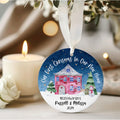 New Home Ornament, Christmas Wreath Ornament, Ceramic New Home Ornament, Personalized First Christmas New Home Ornament, Custom Ceramic Keepsake with Address, Names & Year, 3x3 Inch Christmas Decoration CX02-19 - Kindlytoys