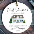 New Home Ornament, Christmas Wreath Ornament, Ceramic New Home Ornament, Personalized First Christmas New Home Ornament, Custom Ceramic Keepsake with Address, Names & Year, 3x3 Inch Christmas Decoration CX02-15 - Kindlytoys