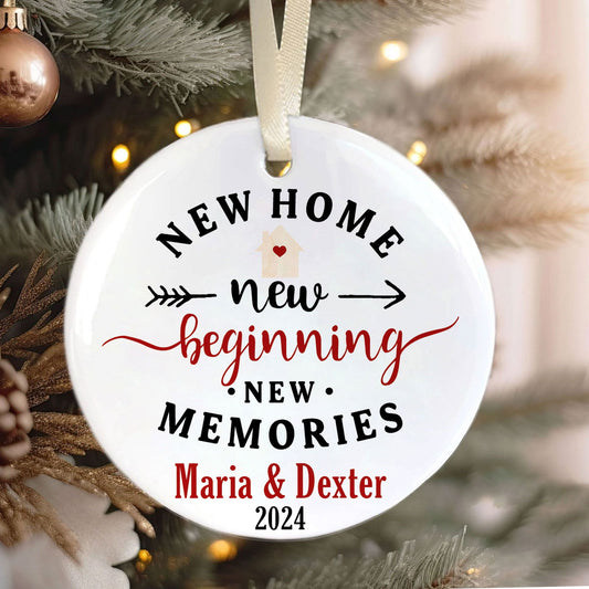 New Home Ornament, Christmas Wreath Ornament, Ceramic New Home Ornament, Personalized First Christmas New Home Ornament, Custom Ceramic Keepsake with Address, Names & Year, 3x3 Inch Christmas Decoration CX02-20 - Kindlytoys