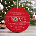 New Home Ornament, Christmas Wreath Ornament, Ceramic New Home Ornament, Personalized First Christmas New Home Ornament, Custom Ceramic Keepsake with Address, Names & Year, 3x3 Inch Christmas Decoration CX02-7 - Kindlytoys