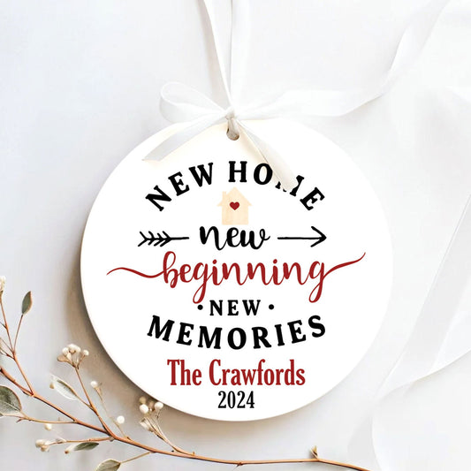 New Home Ornament, Christmas Wreath Ornament, Ceramic New Home Ornament, Personalized First Christmas New Home Ornament, Custom Ceramic Keepsake with Address, Names & Year, 3x3 Inch Christmas Decoration CX02-20 - Kindlytoys