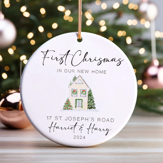 New Home Ornament, Christmas Wreath Ornament, Ceramic New Home Ornament, Personalized First Christmas New Home Ornament, Custom Ceramic Keepsake with Address, Names & Year, 3x3 Inch Christmas Decoration CX02-14 - Kindlytoys