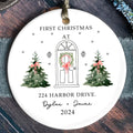 New Home White Christmas Theme Ornament, First Christmas in Our New Home Keepsake, Ceramic Round Shaped Sign Plaque,  Gift for Family Friends Celebarting New House CX03-4 - Kindlytoys