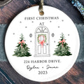 New Home White Christmas Theme Ornament, First Christmas in Our New Home Keepsake, Ceramic Round Shaped Sign Plaque,  Gift for Family Friends Celebarting New House CX03-4 - Kindlytoys