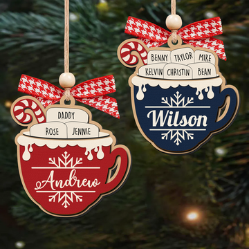 Personalizable Hot Cocoa Christmas Ornament With Family Names, Marshmallow Hot Cocoa Christmas Tree Ornament CF508