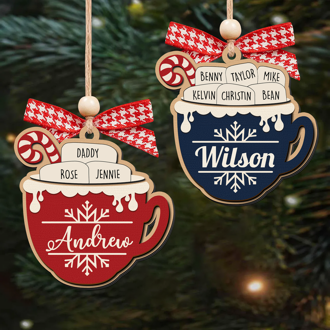 Personalizable Hot Cocoa Christmas Ornament With Family Names, Marshmallow Hot Cocoa Christmas Tree Ornament CF508 - Kindlytoys