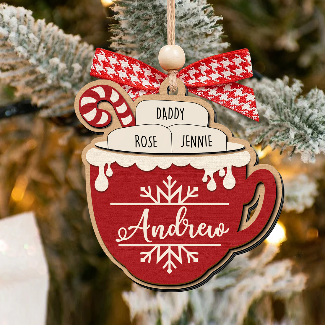 Personalizable Hot Cocoa Christmas Ornament With Family Names, Marshmallow Hot Cocoa Christmas Tree Ornament CF508 - Kindlytoys
