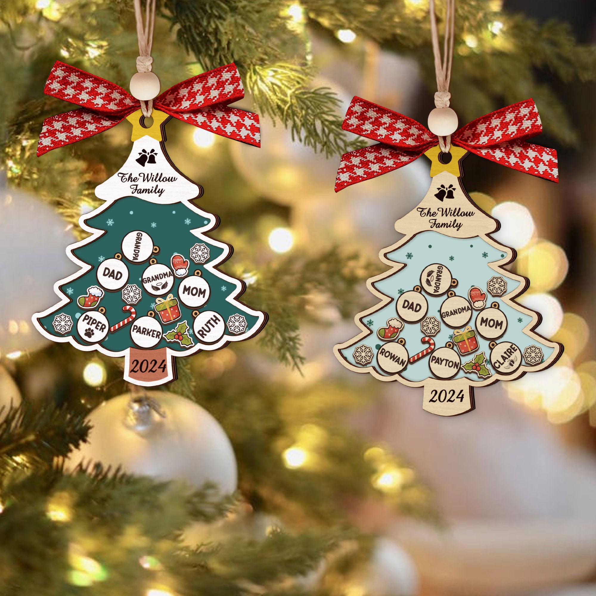 Custom Family Names Christmas Tree Decorations, Family Wooden Ornaments CF207