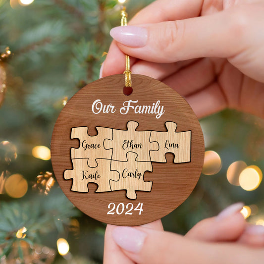 Personalized Ceramic Family Ornament, Puzzle Ornament, Pieces of our Family CX02-32