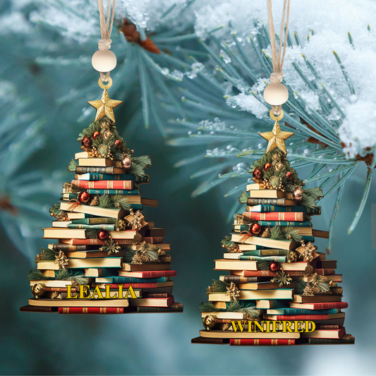 Personalized Christmas Book Tree Name Ornament, Book Lover Gift CF112