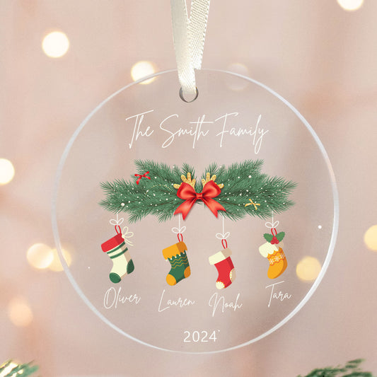 Personalized Family Christmas Ornament 2024 – Custom Family & Pet Ornament AV03-10