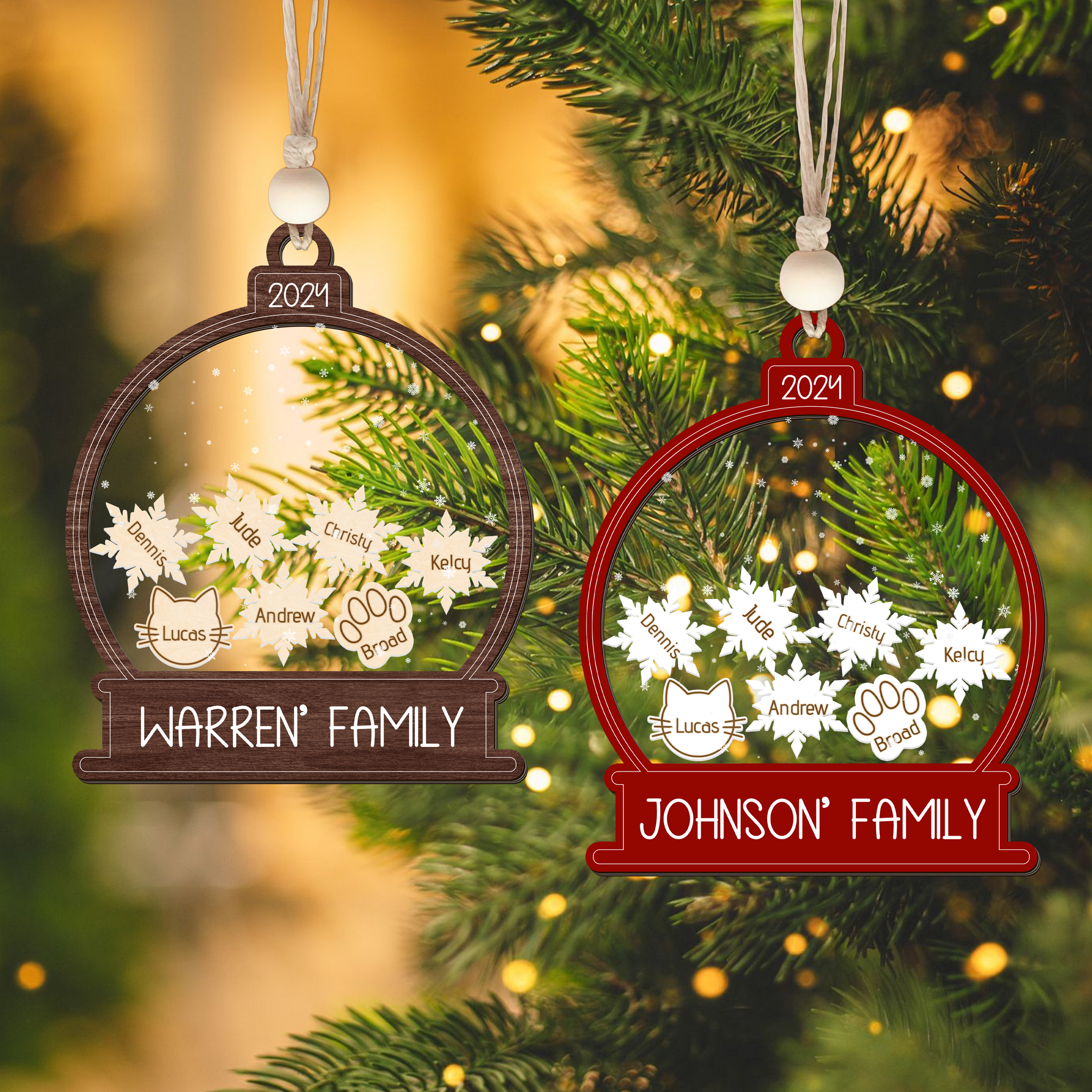 Personalized Family Christmas Ornament 5 Layers, Custom Family Names Wood Ornament CF206