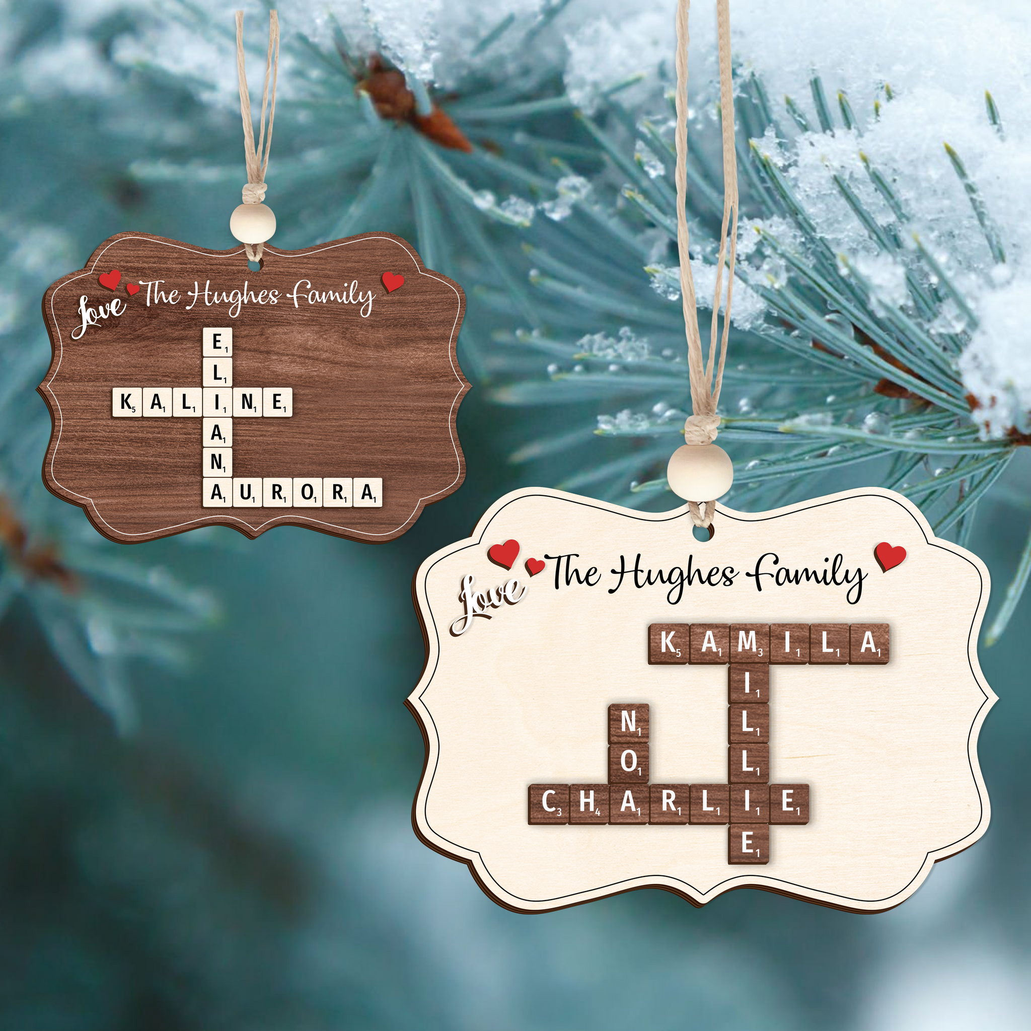 Personalized Family Crossword Wooden Ornament, Family Name Christmas Ornament CF592