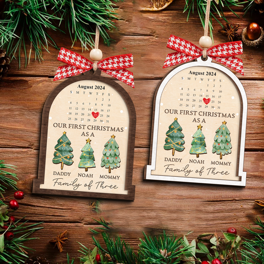 Personalized Family Of Three Christmas Ornament, Baby's First Christmas Ornament Wooden 2 Layers CF504