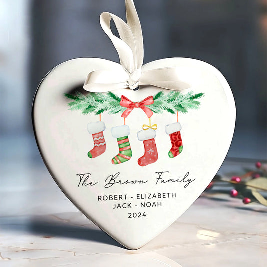 Personalized Family of 4 Ornament, Personalized Heart Shaped Ornament CY02-10