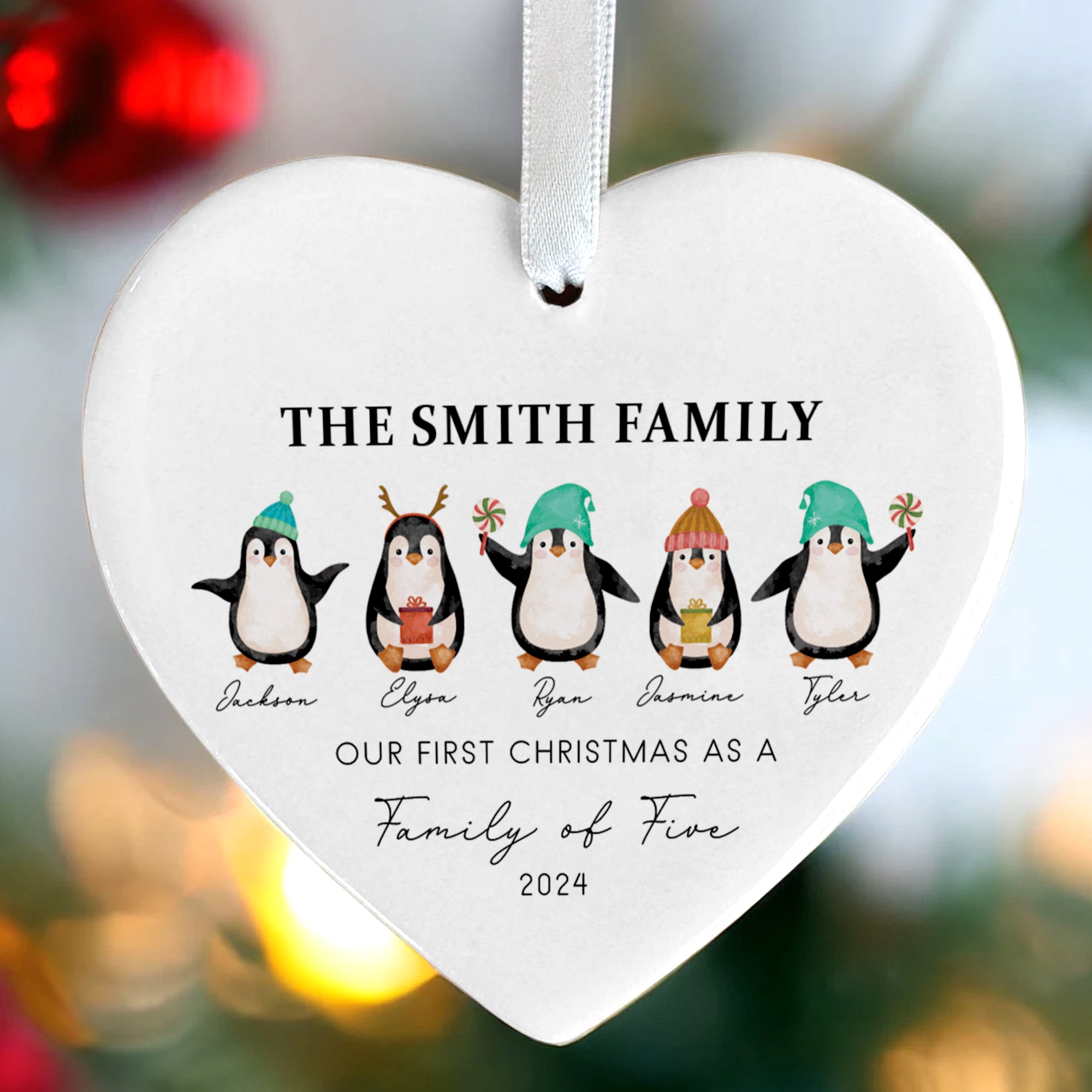 Personalized Family of 4 Heart-Shaped Ornament