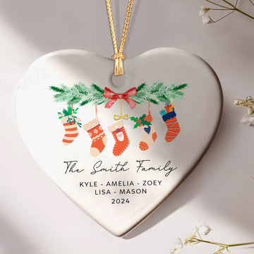 Personalized Family of 4 Heart-Shaped Ornament