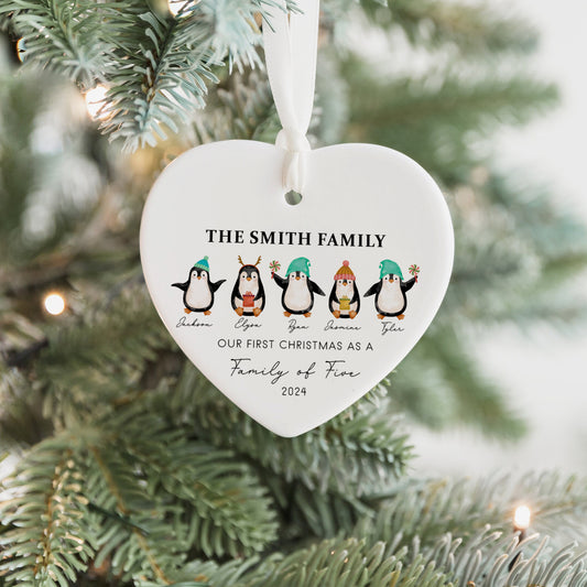 Personalized Family of 4 Ornament, Personalized Heart Shaped Ornament CY02-13