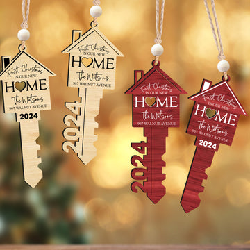 Personalized First Christmas Wood Key New Home Ornament, Christmas Ornament CF200