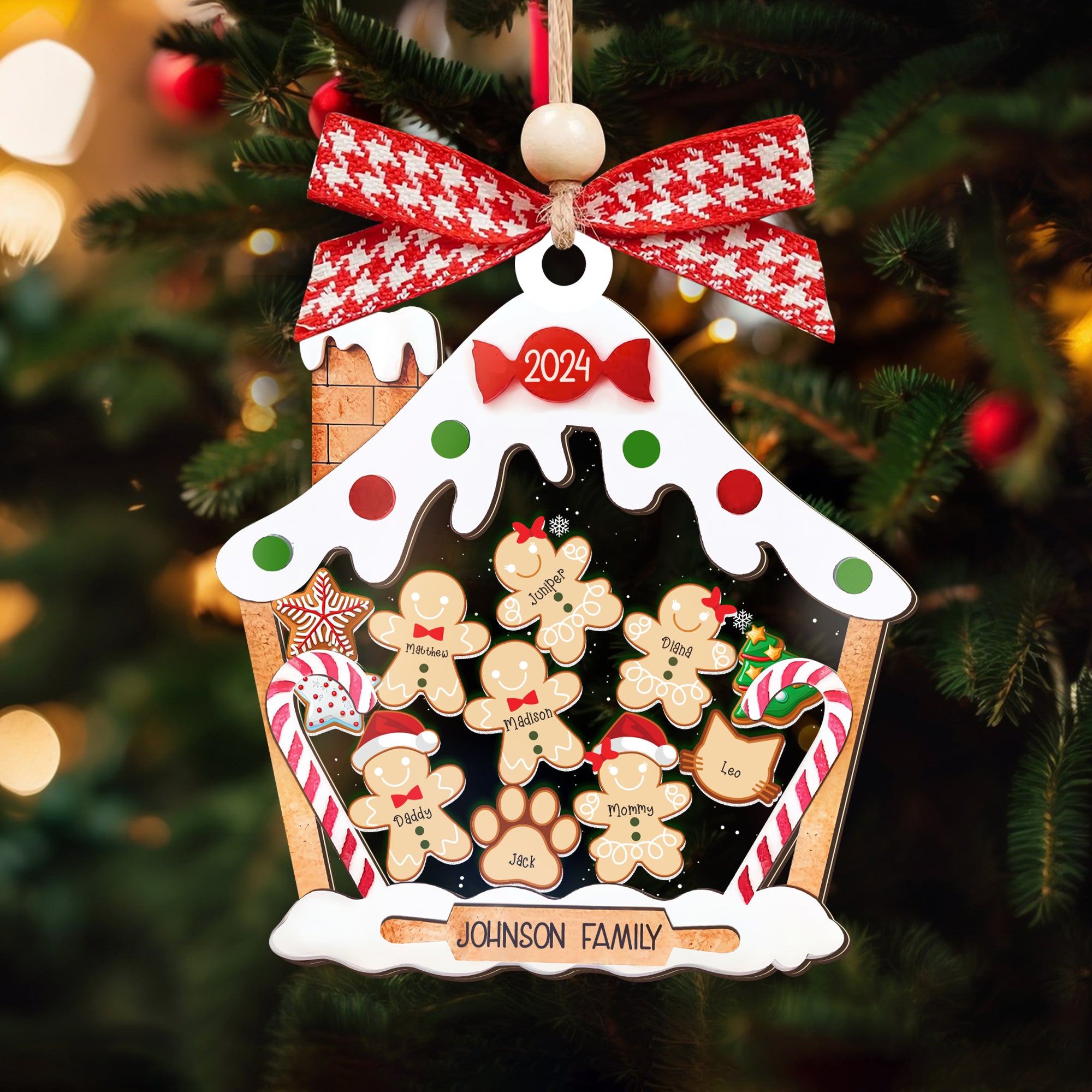 Personalized Gingerbread House Family Ornament With Names, Custom Family Christmas Ornament CF506