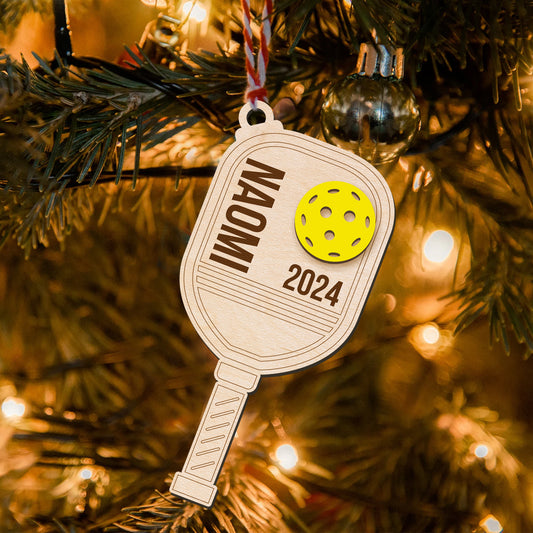 Personalized Pickleball Ornament 2024, Pickleball Gifts Wooden Christmas Ornament CF507