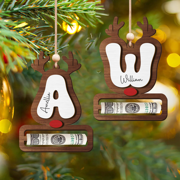 Personalized Reindeer Alphabet Christmas Money Holder, Christmas Reindeer Letter Ornament MH46