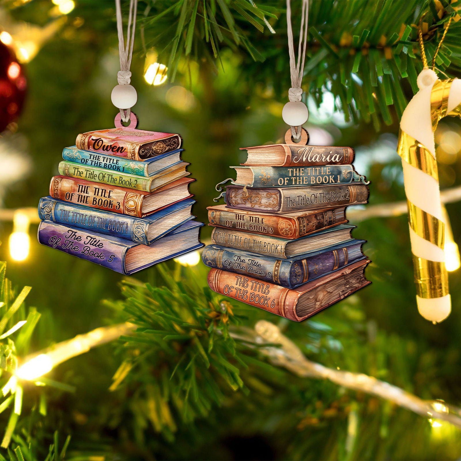 Personalized 2D Bookstack Christmas Ornament, Book Lover Gift Bookworm Ornament CF161 - Kindlytoys