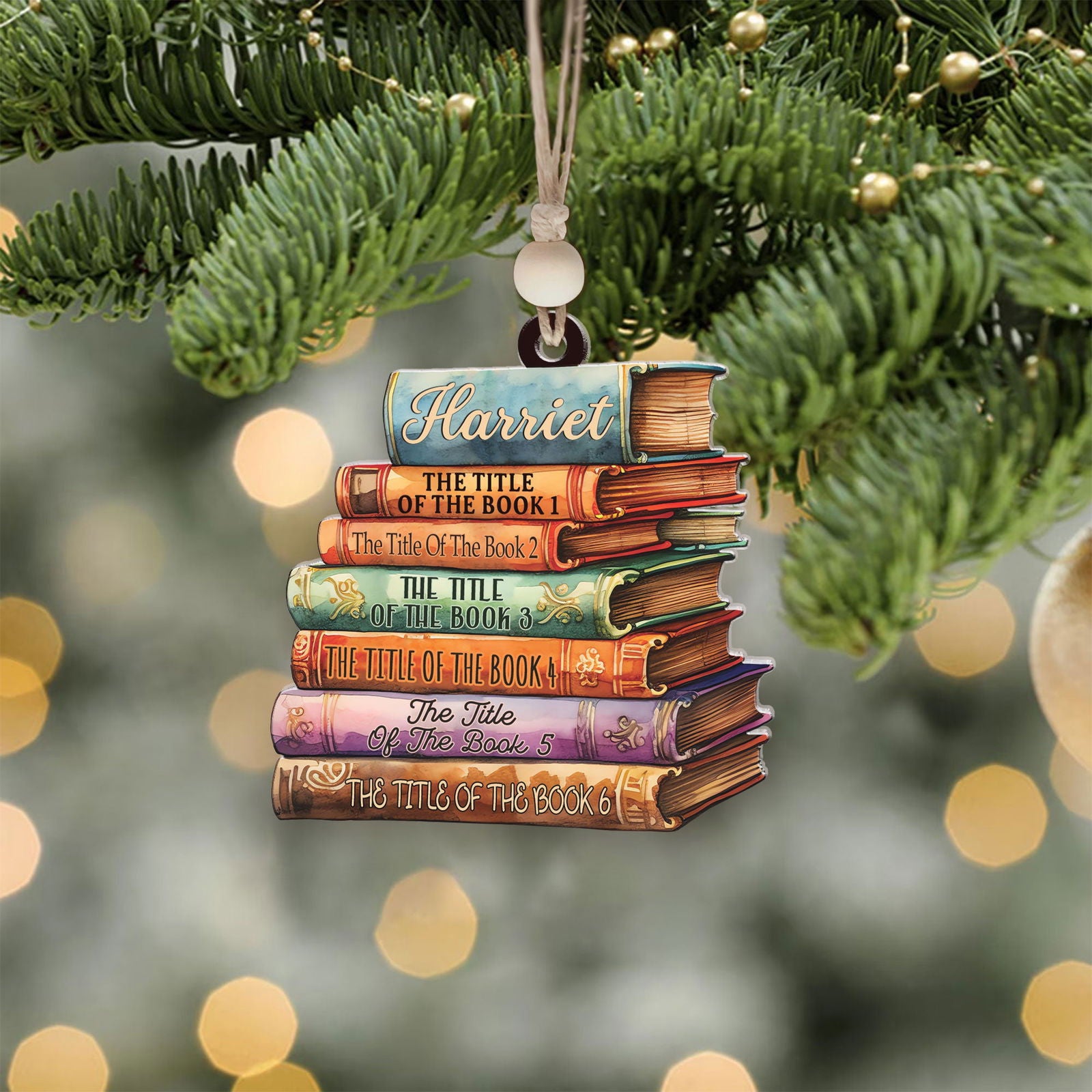 Personalized 2D Bookstack Christmas Ornament, Book Lover Gift Bookworm Ornament CF161 - Kindlytoys