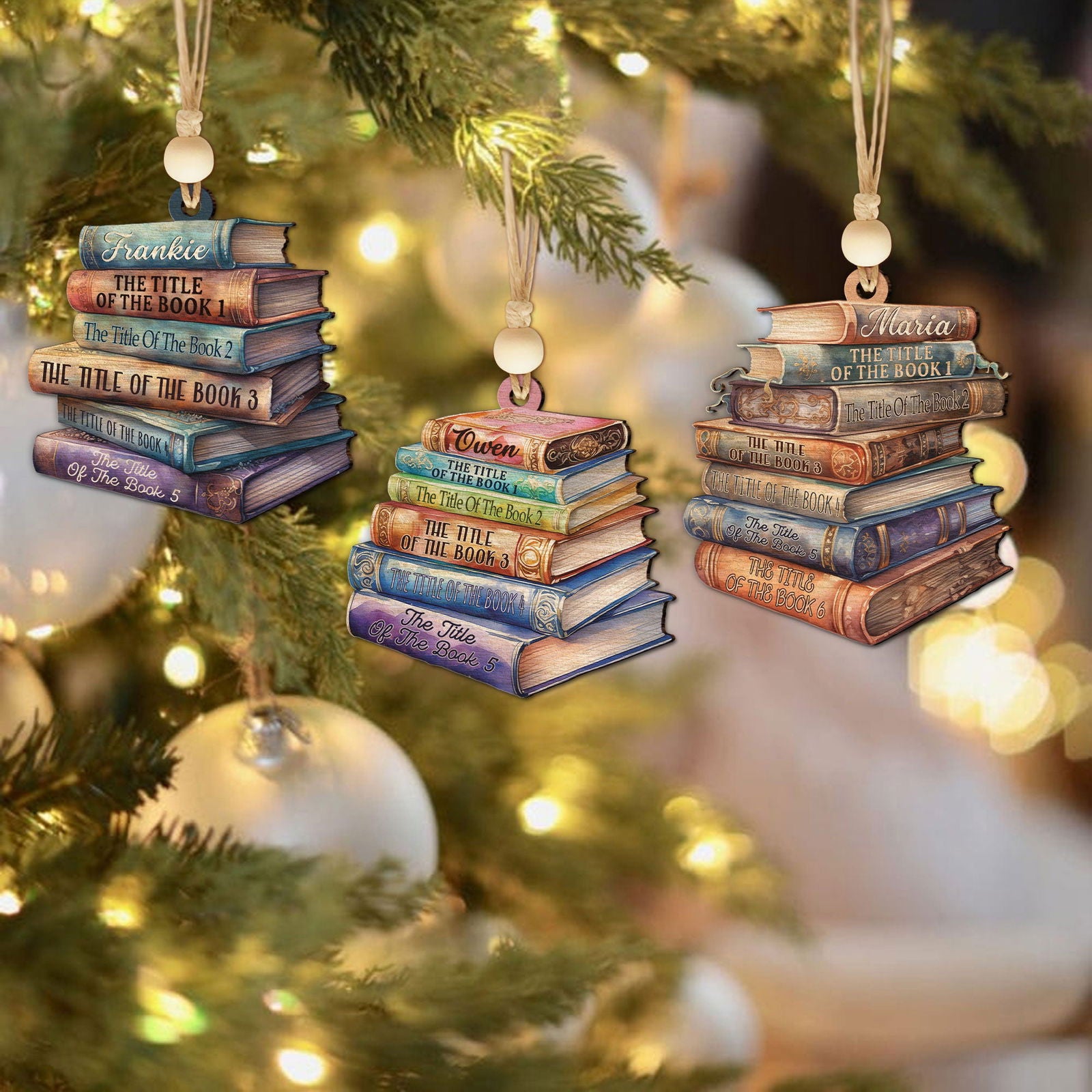 Personalized 2D Bookstack Christmas Ornament, Book Lover Gift Bookworm Ornament CF161 - Kindlytoys