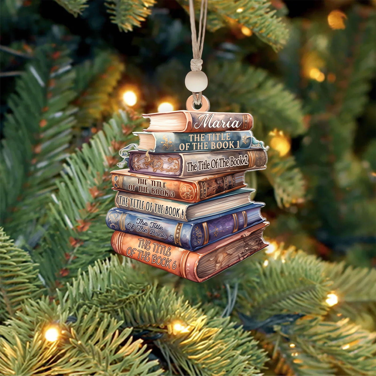 Personalized 2D Bookstack Christmas Ornament, Book Lover Gift Bookworm Ornament CF161 - Kindlytoys